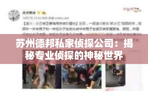 苏州德邦私家侦探公司：揭秘专业侦探的神秘世界